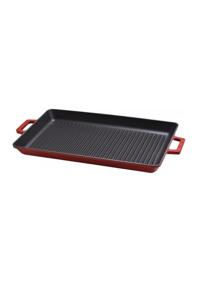 Lava Döküm Dikdörtgen Izgara Tavası Döküm Demir Yekpare Çift Kulplu Ölçü 26x45cm. - Kırmızı Genel
