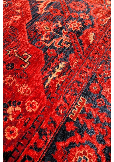 Afghan Antik Desenli Otantik Görünümlü Esoteric Vintage Kırmızı Halı Af01 Lacivert-kırmızı