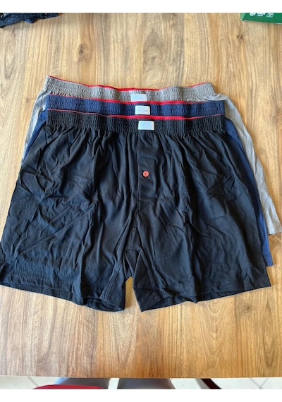 Jiber %100 Pamuk Düğme Detaylı Erkek Havlu Bel Boxer Battal 3'lü Paket Çok Renkli