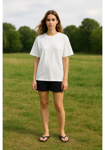 Markapia Woman Kadın Bisiklet Yaka Oversize %100 Pamuk T-shirt Beyaz Xs