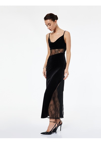 Koton Dantel Detaylı Degaje Yaka Bodycon Kolsuz Uzun Abiye Elbise Siyah 6wak80164fk Siyah