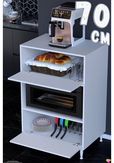 Modo 2 Kapaklı Mutfak Dolabı 70 Cm Mikrodalga Fırın Standı Çok Amaçlı Düzenleyici Kiler Beyaz Dolap