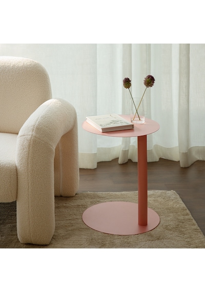 Paledin Design Magna Yan Sehpa Modern Yuvarlak Çelik Koltuk Yanı Sehpası Granit Grisi 40x40x50 Cm Pembe