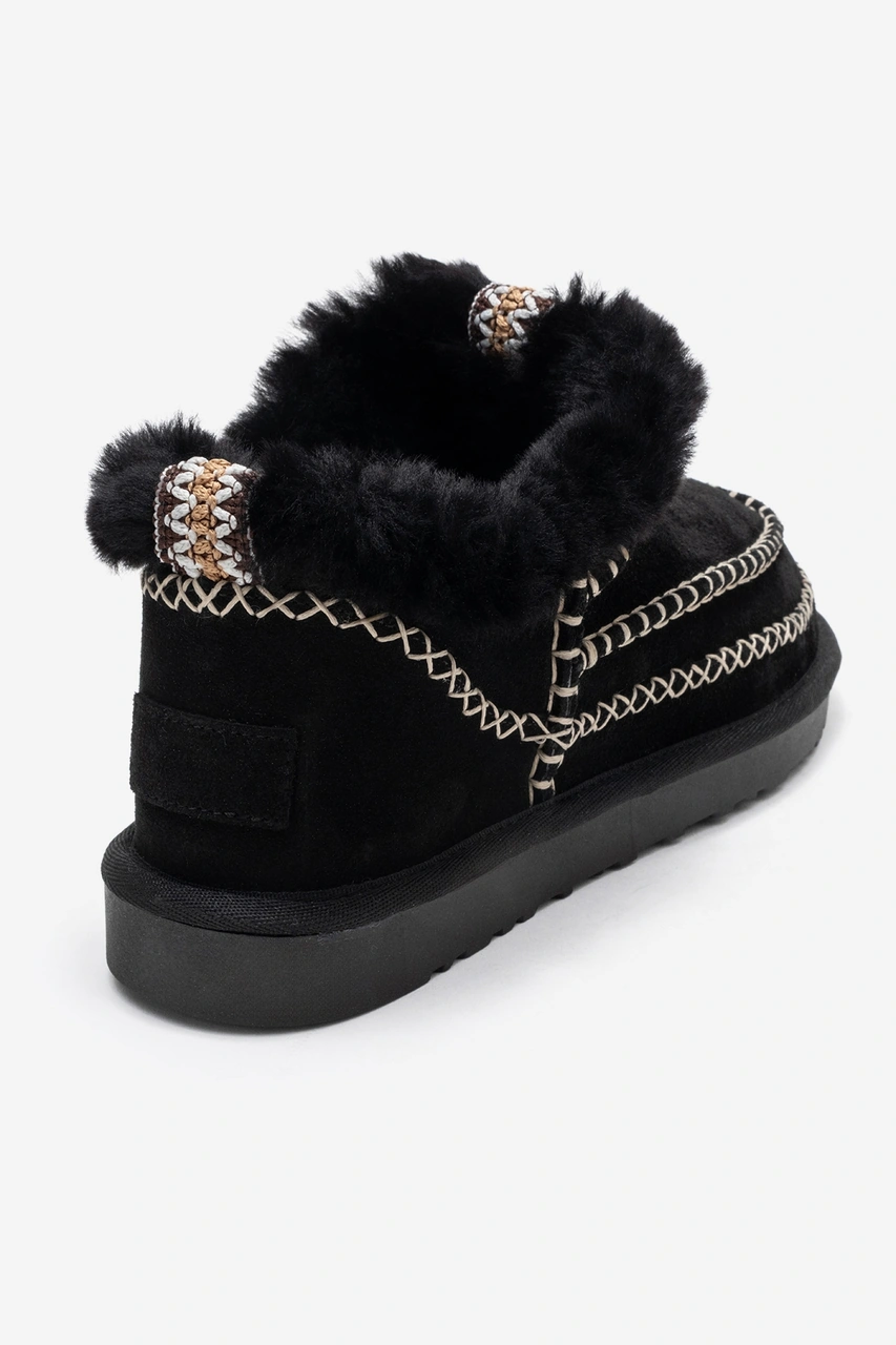 Luvishoes Luvi Shoes Darel Siyah Süet Hakiki Deri Dikişli Kürklü Kadın Kısa Bot Siyah Süet
