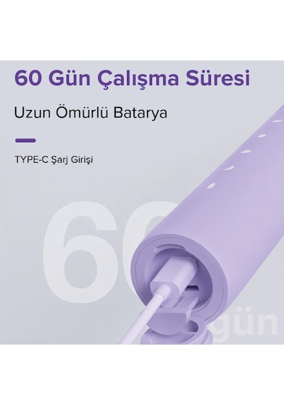 Steriball Elektrikli Diş Fırçası Lila - 5 Farklı Mod Değiştirilebilir Fırça Başlığı Type-c Şarj Şarjlı