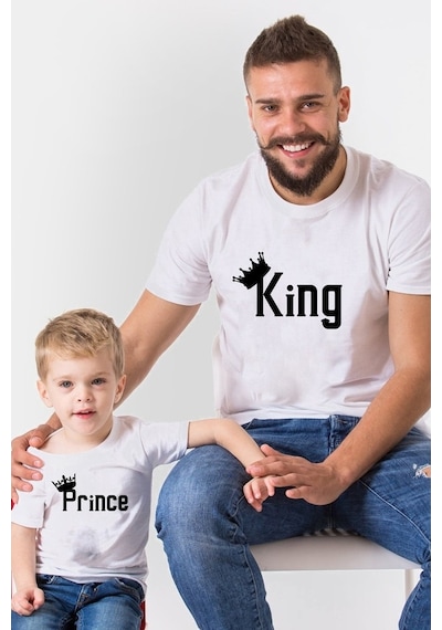 King Prince Beyaz Baba Oğul Kız Tişört Zıbın Kombini