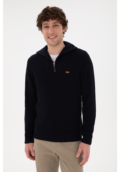 U.S. Polo Assn. Erkek Regular Fit Yarım Fermuarlı Lacivert Kazak 50297047-VR033