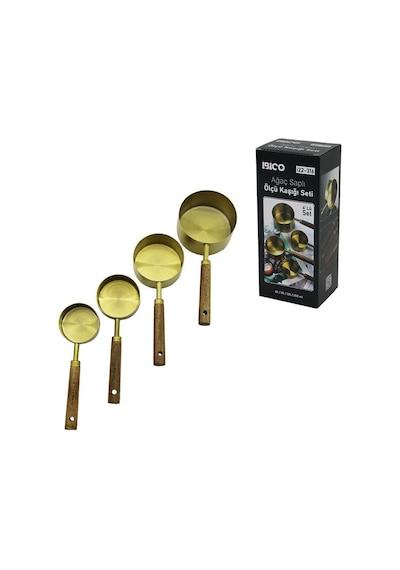 Premium 4 Parça Metal Ölçü Kabı Cup Seti Ahşap Saplı Kahve Baharat Ve Bakliyat Ölçü Kaşığı Çok Renkli