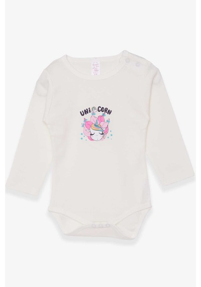 Breeze Kız Bebek Çıtçıtlı Body Baskılı Unicorn 9 Ay-3 Yaş, Ekru-ekru Ekru