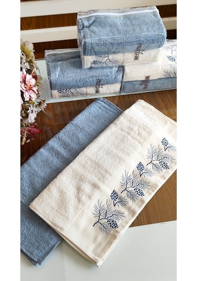 Nurpak Çeyizlik 2.li Set Lüks 50x90cm. %100 Pamuk El,yüz Havlusu Özel Hediyelik Ambalajda Mavi