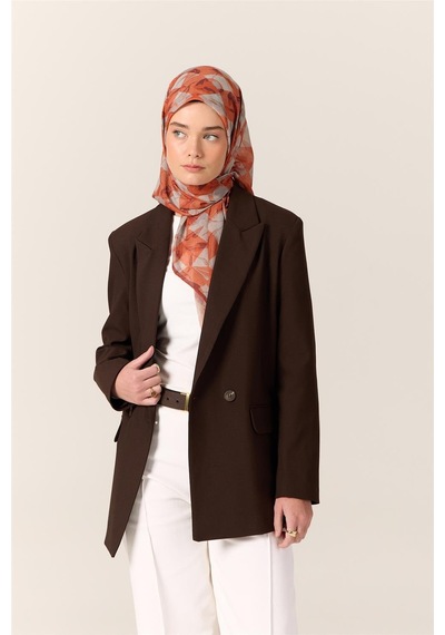 Silk Home İnce Pamuk Soft Eşarp Turuncu-mürdüm Desenli Kaymaz Dokulu Tok Duruşlu 90x90 Çok Renkli