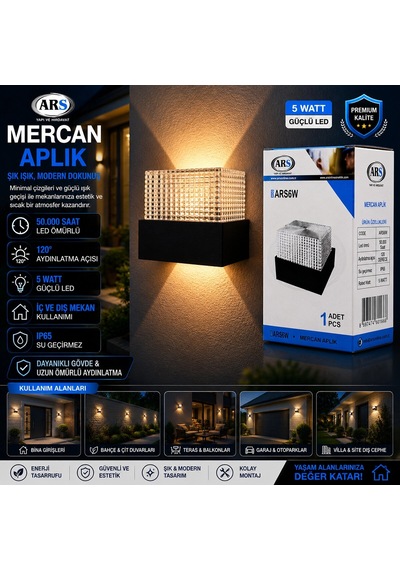 Ip66 50.000 Saat Led Ömrü 5w Mercan Led Aplik Duvar Lambası Ars-348957 5047 Altın - Beyaz