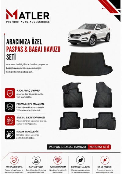 Hyundai Tucson 2018 Model 4d Ekstra Havuzlu Paspas Ve Bagaj Havuzu Set