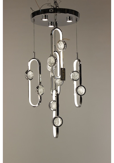 Elegant Krom Dikey Çember Formu 3 Renk Ledli Cam Toplu Modern Avize Gold