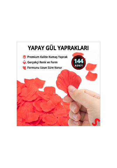 Yapay Gül Yaprakları-144 Adet- Kırmızı Renkli