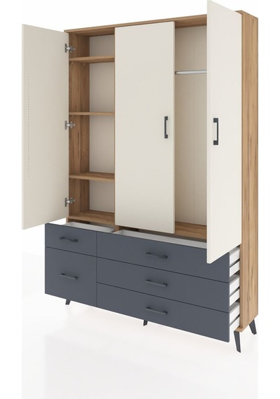 Arges Dolap 5 Raflı 5 Çekmeceli Tek Askılı 132x30x195 Çam-aytaşı/antrasit Aytası/antrasıt Arges Dolap 5 Raflı 5 Çekmeceli Tek Askılı 132x30x195 Çam-aytaşı/antrasit Aytası/antrasıt