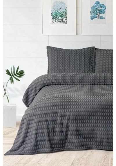 Merinos Modern Line Twist 3 Parça Çift Kişilik Battaniye Seti - A Antrasit