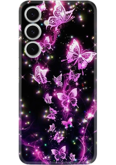 Samsung Galaxy Uyumlu A16 Kılıf Boutique Baskılı Resimli Pembe Neon Kelebekler Pcode -100
