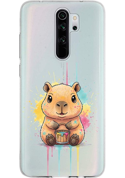 Redmi Note 8 Pro İle Uyumlu Splash Kapibara Tasarımlı Şeffaf Silikon Kılıf Şeffaf
