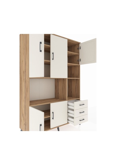 Hyperion Dolap 9 Raflı 3 Çekmeceli 5 Kapaklı 132x44x195 Çam-a... Çam