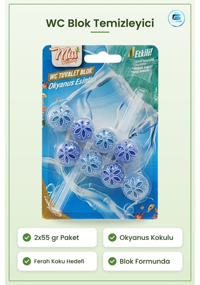 Wc Blok Okyanus Kokulu Temizleyici 2x55 Gr Tuvalet Koku Giderici