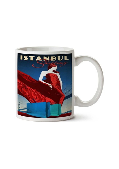 Istanbul Shopping, Girl, Vintage Travel Poster İki Tarafı Baskılı Kupa Bardak Çok Renkli