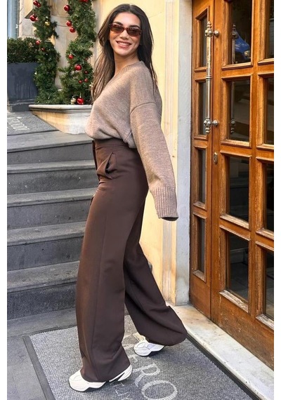 Madmext Vizon V Yaka Oversize Kadın Triko Kazak Mg2149 Vizon