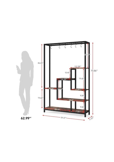 Metal Ahşap Çiçeklik Rafı, Metal Kitaplık, Ev Dekorasyon Rafı, Mutfak Rafı, Doğal Ahşap Raf 180cm