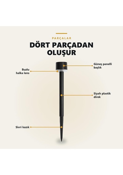 Solar Kazıklı Bahçe Yolu Lambası, Siyah, 12 Adet, Gt-sl47