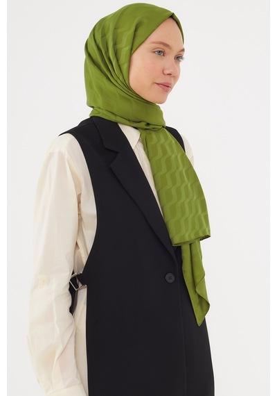 Mirsoy Scarf Dalga Desen İpeksi Jakar Şal - Yosun Yeşil