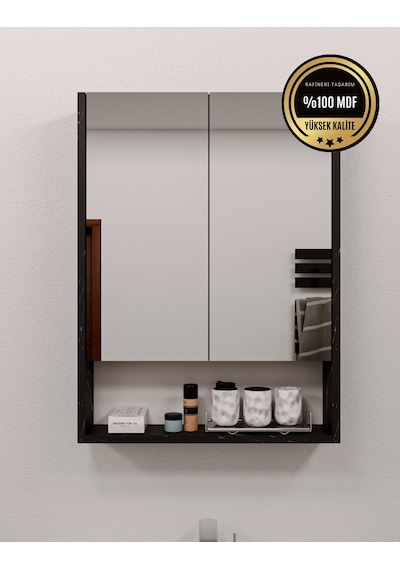 Lotus Mdf 2 Kapaklı Aynalı Banyo Dolabı Lavabo Üstü Dolap Çok Amaçlı Banyo Dolabı Bendir