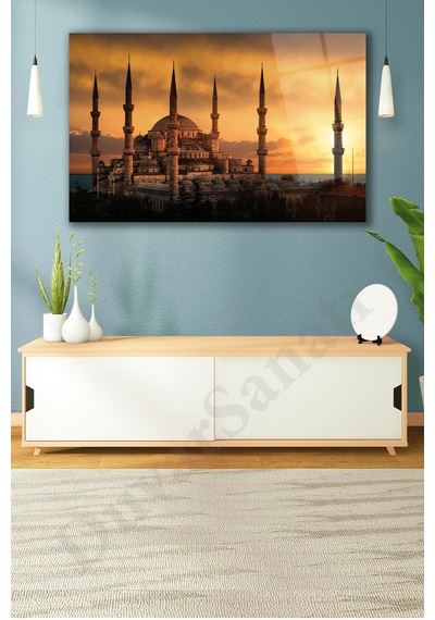 İstanbul Sultan Ahmet Camii Cam Tablo Evlika Ev Ofis Salon Duvar Dekoru Hediyelik Büyük Tablo Dekorasyon