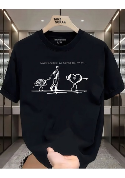 Flood Of Style Unisex Kalbinin Sesini Dinle Ama Beynini De Yanına Al T-shirt Siyah