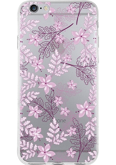 Apple Uyumlu iPhone 6s  Kapak Floral Pudra Tasarımlı Şeffaf Silikon Kılıf