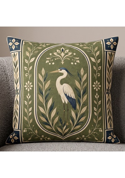4'lü Klasik Madalyon Ve Botanik Desenli Dekoratif Kırlent Kılıfı Takımı - 43x43 Cm Çift Taraflı Lacivert - Haki Lacivert