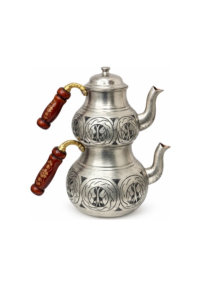 Aura Copper Ağır El İşlemeli Kalın Bakır Çaydanlık Takımı 1,2 Mm 27 Cm Gümüş Mat/ac-cy-030