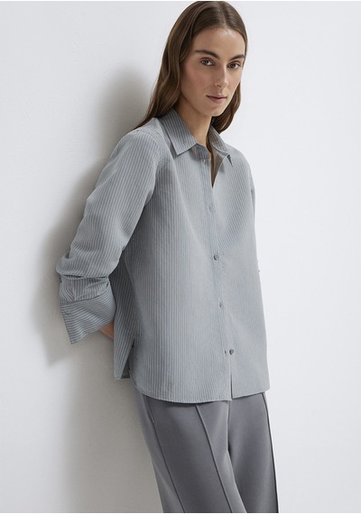 Mavi - Tencel Liyosel Karışımlı Çizgili Gömlek 1211374-88069 Yeşil