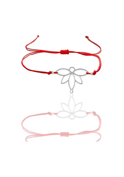 Gümüş Lotus Yaşam Çiçeği Kırmızı İpli Bileklik