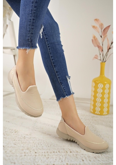Nesilshoes Nesil Shoes Dvm 801 Bej Bej Faylon Taban Kadın Yürüyüş Ayakkabısı