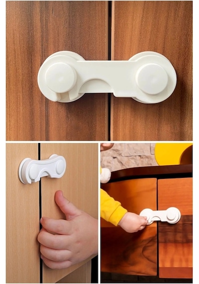 4 Adet Dolap Kapak Çekmece Kilidi Çocuk Bebek Güvenliği Emniyeti Çok Renkli