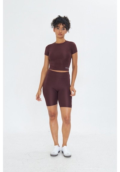 Lesa Wear Soft Touch Bedene Oturan Spor Crop T-shirt Short Fitted Kahverengi