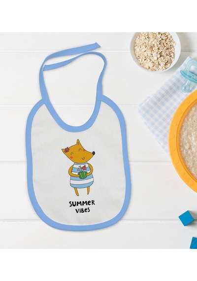 Bk Kids Summer Vibes Tasarımlı Mavi Bebek Mama Önlüğü Mavi