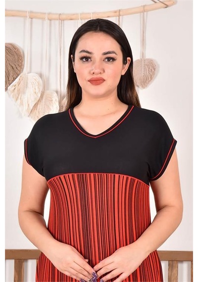 Dip Moda Kadın Büyük Beden Nakışlı Viskon Elbise Dpaysl92 Bordo