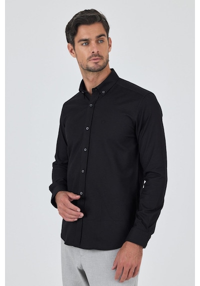 İmza Uzun Kol Düz Bez Ayağı Düğmeli Yaka Cepsiz Pamuklu Casual Slim Fit Gömlek 1004250212 Siyah İmza Uzun Kol Düz Bez Ayağı Düğmeli Yaka Cepsiz Pamuklu Casual Slim Fit Gömlek 1004250212 Siyah