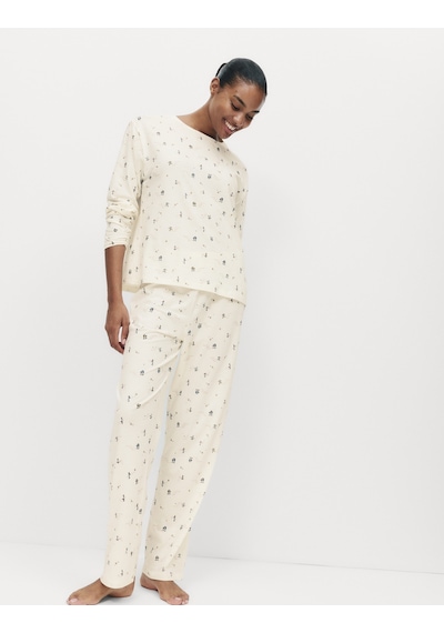 Marks & Spencer %100 Pamuklu Baskılı Pijama Takımı T37004621F Krem Mix