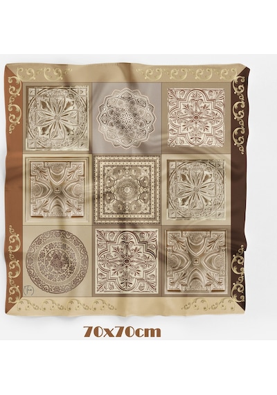 Çini Sırrı Desen 70 70cm Bandana/fular Kahverengi
