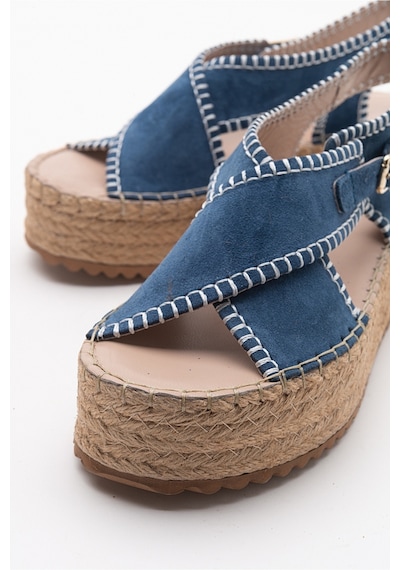 Luvishoes Bellezza Kot Mavi Süet Hakiki Deri Kadın Sandalet Mavi
