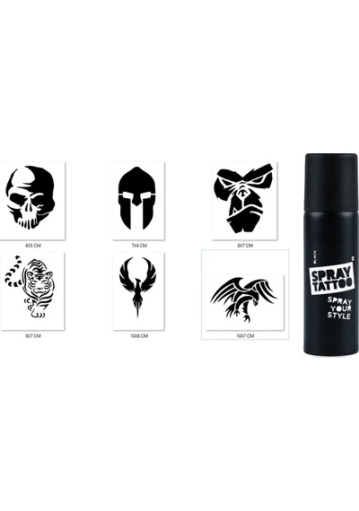 Airbrush Tattoo Kartal Kaplan Spray Tattoo Geçici Siyah Sprey Dövme Seti Siyah