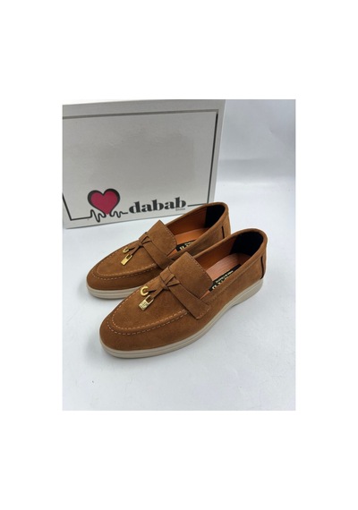 Dabab Shoes Lupy Kadın Süet Düz Taban Rahat Günlük Casual Babet Ayakkabı Taba