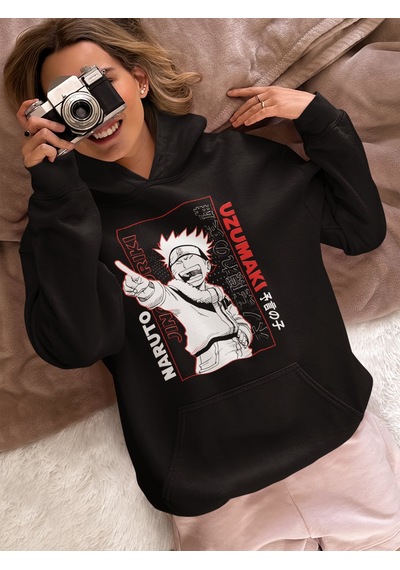 Sevbano Naruto Uzumaki Jinchuriki Baskılı Unisex Oversize Anime Karakter Siyah
